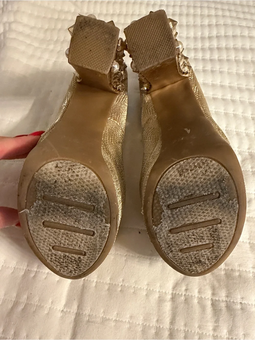 ZIGI girl Gold Crystal-Studded Platform Peep-Toe Pumps